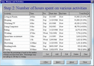Time Money and Activities screenshot